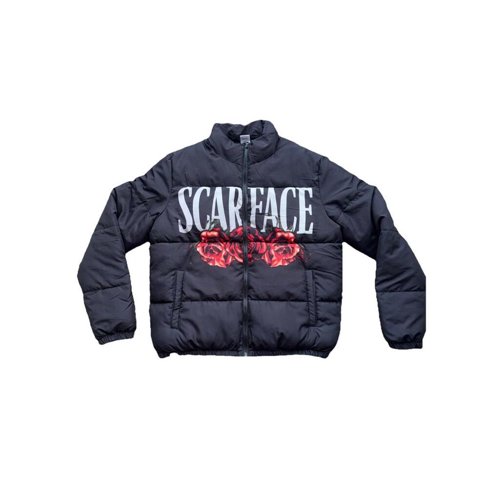Scarface The World Is Yours Winter Lightweight Puffer Jacket Large NWOT Flowers